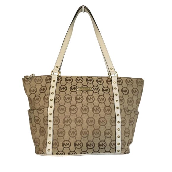 EUC Michael Kors Signature Khaki/Tan Tote Bag with Stud Detail